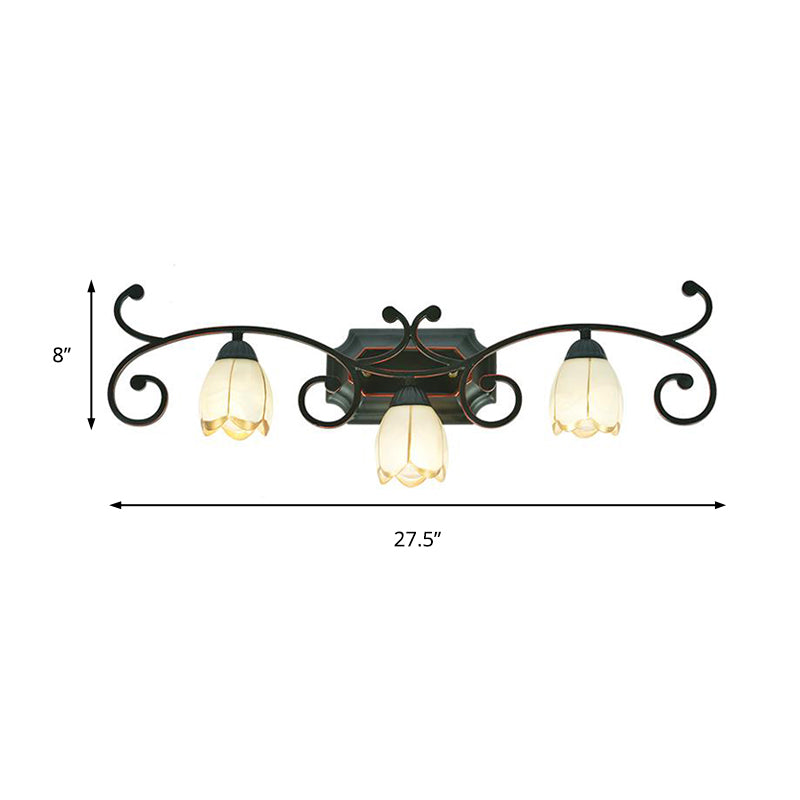 Red Brown 1/2/3 Lights Sconce Light Classic Frosted Glass Flower Shape Vanity Lighting Fixture Clearhalo 'Vanity Lights' 'Wall Lights' Lighting' 216957