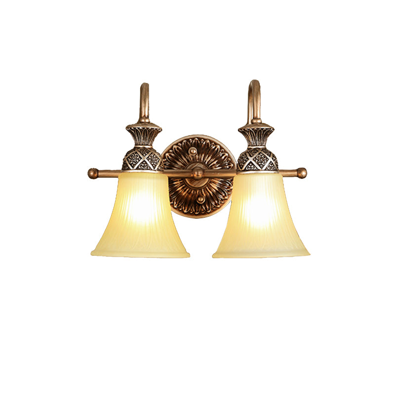 Frosted Glass Bell Vanity Lighting Classic 2/3 Lights Bathroom Wall Mounted Lamp in Bronze Clearhalo 'Vanity Lights' 'Wall Lights' Lighting' 216961