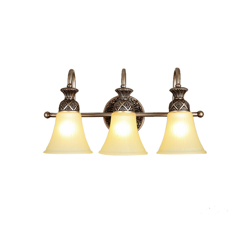 Frosted Glass Bell Vanity Lighting Classic 2/3 Lights Bathroom Wall Mounted Lamp in Bronze Clearhalo 'Vanity Lights' 'Wall Lights' Lighting' 216966