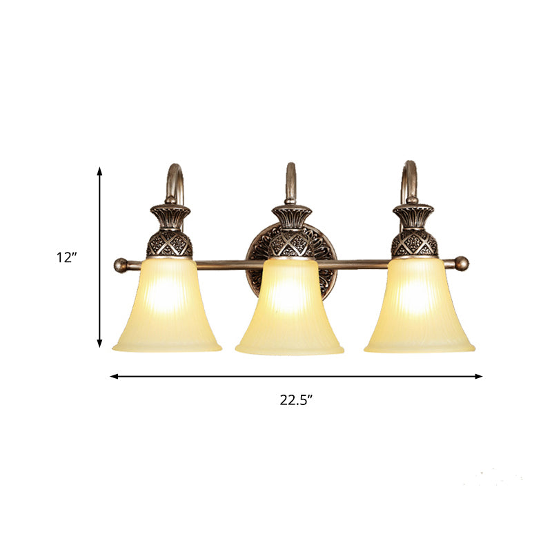 Frosted Glass Bell Vanity Lighting Classic 2/3 Lights Bathroom Wall Mounted Lamp in Bronze Clearhalo 'Vanity Lights' 'Wall Lights' Lighting' 216967