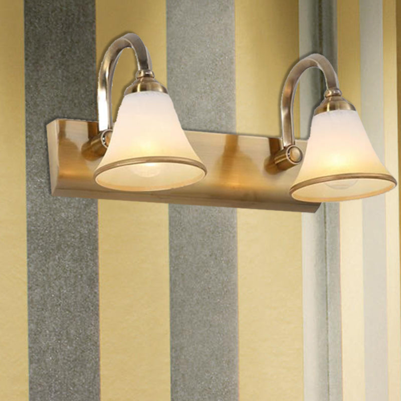 Brass Bell Shade Vanity Light Fixture Classic Frosted Glass 2/3/4 Lights Bathroom Sconce Lamp 2.0 Brass Clearhalo 'Vanity Lights' 'Wall Lights' Lighting' 216977