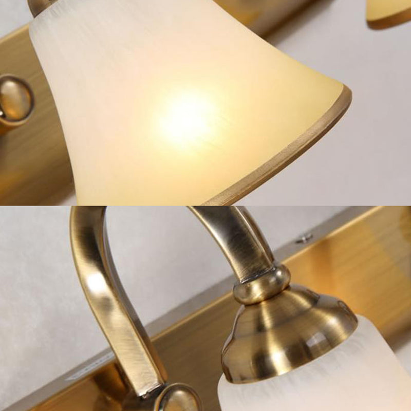 Brass Bell Shade Vanity Light Fixture Classic Frosted Glass 2/3/4 Lights Bathroom Sconce Lamp Clearhalo 'Vanity Lights' 'Wall Lights' Lighting' 216981