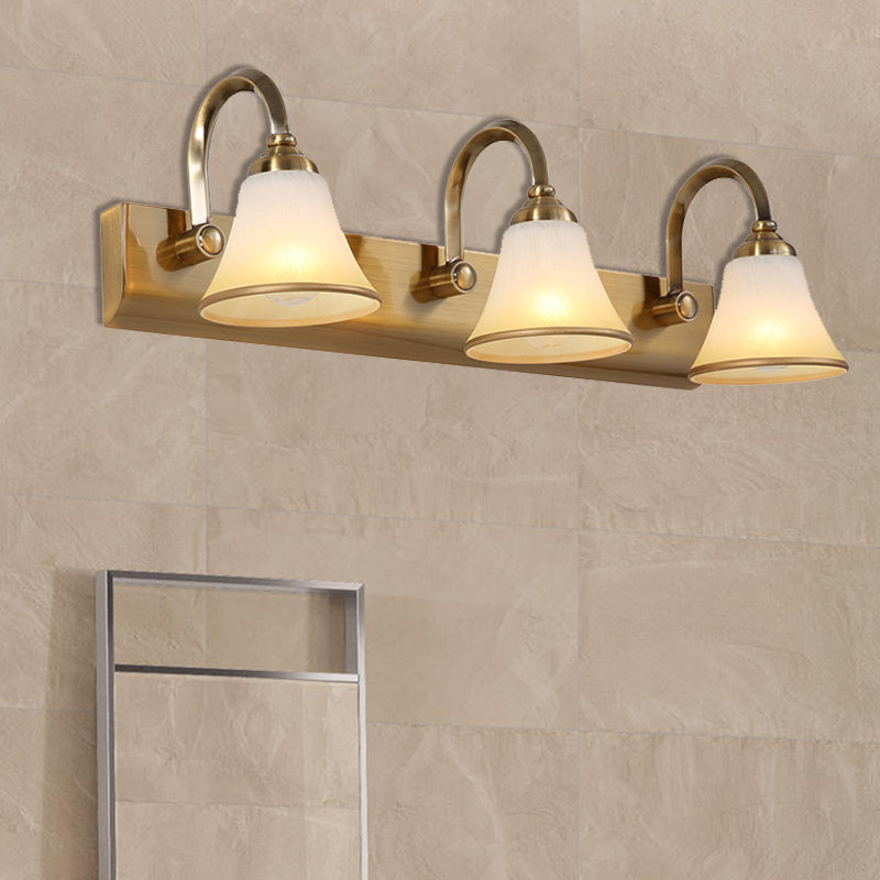 Brass Bell Shade Vanity Light Fixture Classic Frosted Glass 2/3/4 Lights Bathroom Sconce Lamp Clearhalo 'Vanity Lights' 'Wall Lights' Lighting' 216983