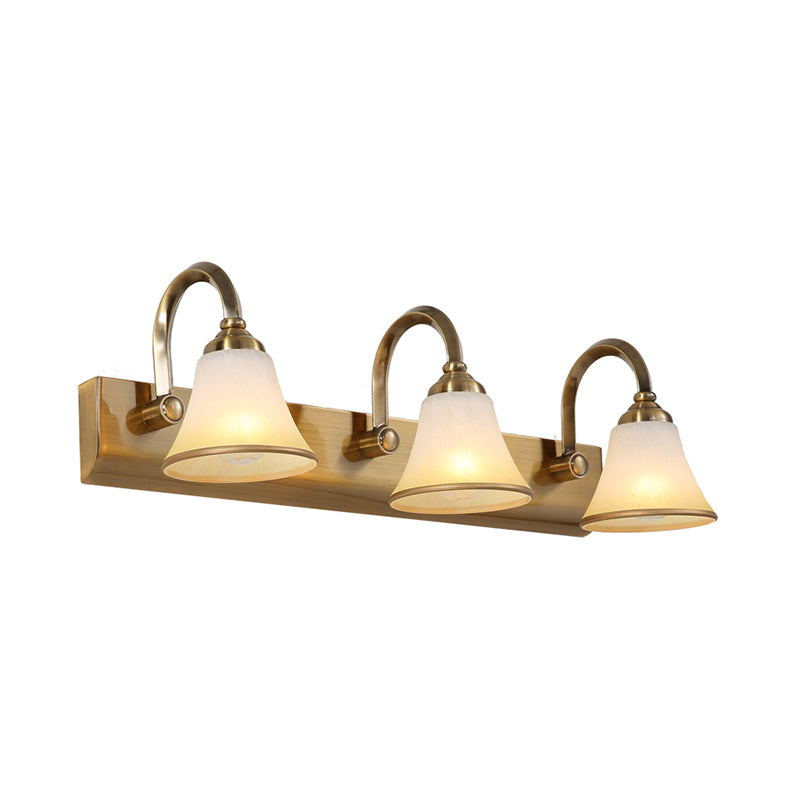 Brass Bell Shade Vanity Light Fixture Classic Frosted Glass 2/3/4 Lights Bathroom Sconce Lamp Clearhalo 'Vanity Lights' 'Wall Lights' Lighting' 216984