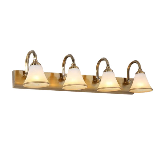 Brass Bell Shade Vanity Light Fixture Classic Frosted Glass 2/3/4 Lights Bathroom Sconce Lamp Clearhalo 'Vanity Lights' 'Wall Lights' Lighting' 216987