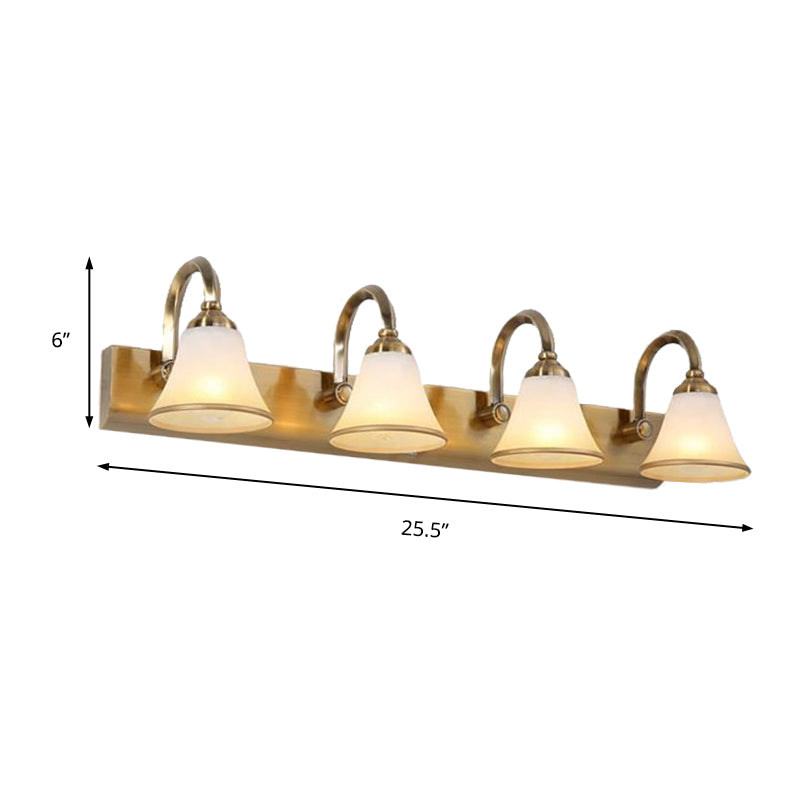 Brass Bell Shade Vanity Light Fixture Classic Frosted Glass 2/3/4 Lights Bathroom Sconce Lamp Clearhalo 'Vanity Lights' 'Wall Lights' Lighting' 216988