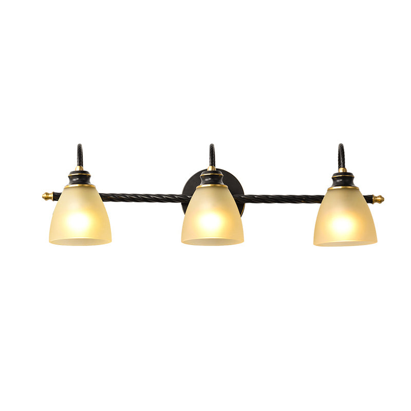 2/3 Lights Vanity Lamp Traditional Bell Frosted Glass Sconce Light Fixture in Black for Bathroom Clearhalo 'Vanity Lights' 'Wall Lights' Lighting' 216991