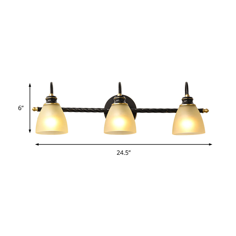 2/3 Lights Vanity Lamp Traditional Bell Frosted Glass Sconce Light Fixture in Black for Bathroom Clearhalo 'Vanity Lights' 'Wall Lights' Lighting' 216992