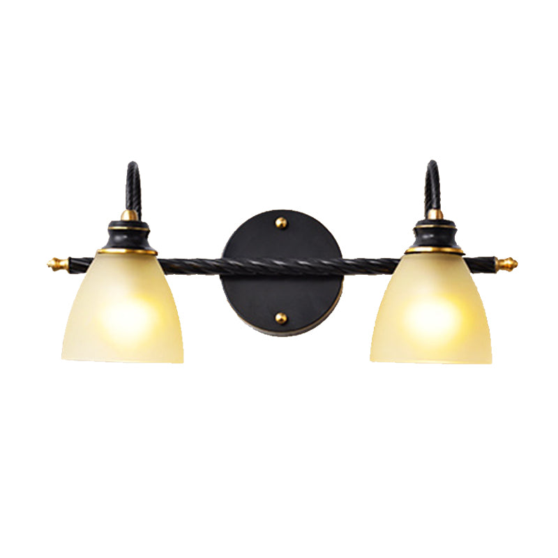 2/3 Lights Vanity Lamp Traditional Bell Frosted Glass Sconce Light Fixture in Black for Bathroom Clearhalo 'Vanity Lights' 'Wall Lights' Lighting' 216996