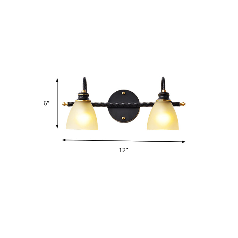 2/3 Lights Vanity Lamp Traditional Bell Frosted Glass Sconce Light Fixture in Black for Bathroom Clearhalo 'Vanity Lights' 'Wall Lights' Lighting' 216997