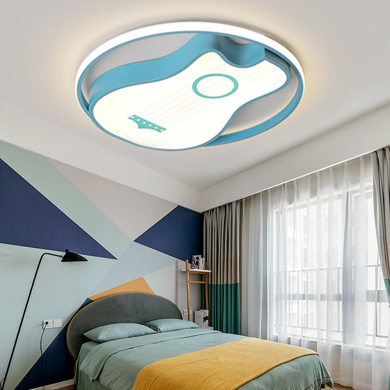 Kids Guitar Shade Flush Mount Light Acrylic LED Bedroom Blue Flush Light Fixture with Metal Ring in Warm/White Light, 16"/19.5" W Blue Clearhalo 'Ceiling Lights' 'Close To Ceiling Lights' 'Close to ceiling' 'Flush mount' Lighting' 216998