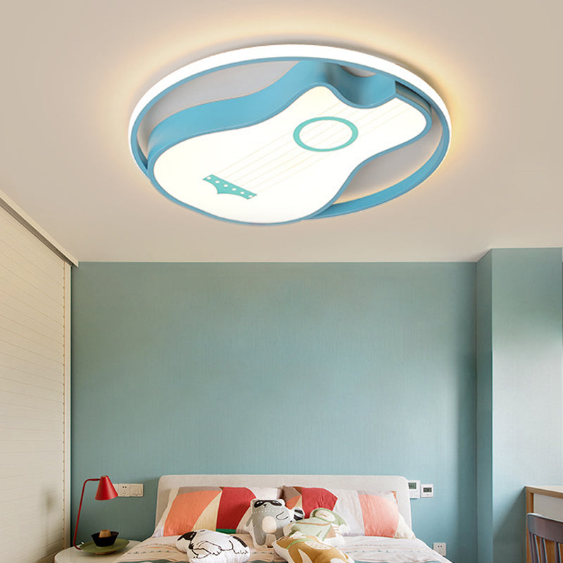 Kids Guitar Shade Flush Mount Light Acrylic LED Bedroom Blue Flush Light Fixture with Metal Ring in Warm/White Light, 16"/19.5" W Clearhalo 'Ceiling Lights' 'Close To Ceiling Lights' 'Close to ceiling' 'Flush mount' Lighting' 216999