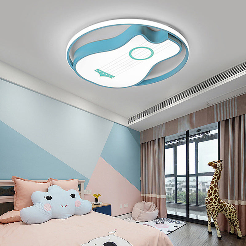 Kids Guitar Shade Flush Mount Light Acrylic LED Bedroom Blue Flush Light Fixture with Metal Ring in Warm/White Light, 16"/19.5" W Clearhalo 'Ceiling Lights' 'Close To Ceiling Lights' 'Close to ceiling' 'Flush mount' Lighting' 217000