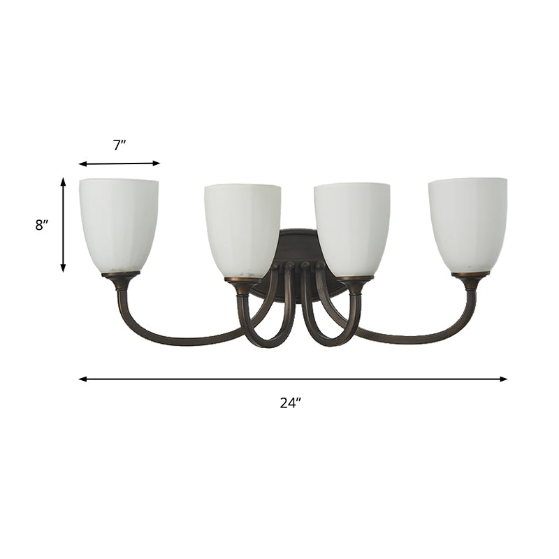 Cup Shape White Glass Sconce Light Traditional 3/4 Lights Bathroom Vanity Lighting Fixture in Black/Chrome Clearhalo 'Vanity Lights' 'Wall Lights' Lighting' 217008