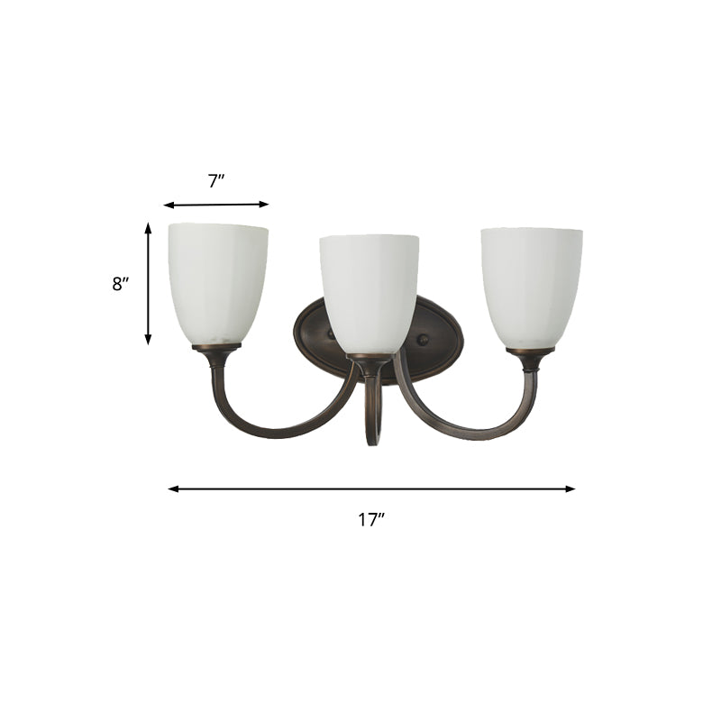 Cup Shape White Glass Sconce Light Traditional 3/4 Lights Bathroom Vanity Lighting Fixture in Black/Chrome Clearhalo 'Vanity Lights' 'Wall Lights' Lighting' 217015