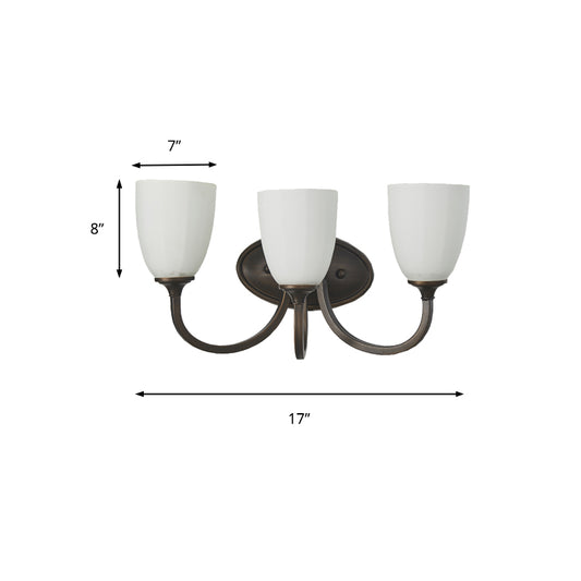 Cup Shape White Glass Sconce Light Traditional 3/4 Lights Bathroom Vanity Lighting Fixture in Black/Chrome Clearhalo 'Vanity Lights' 'Wall Lights' Lighting' 217015