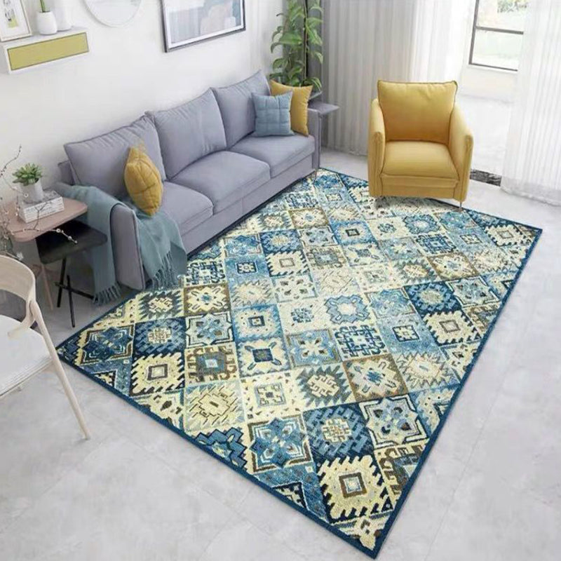 Fashion Boho Chic Rug Multi Color Rhombus Printing Carpet Machine Washable Pet Friendly Anti-Slip Backing Rug for Home Blue-Yellow Clearhalo 'Area Rug' 'Bohemian' 'Rugs' Rug' 2170304