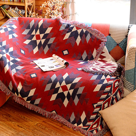 Red Living Room Area Rug Boho Rhombus Patterned Carpet Cotton Pet-Friendly Rug with Tassel Fringe Red 4'3" x 5'11" Clearhalo 'Area Rug' 'Bohemian' 'Rugs' Rug' 2170330