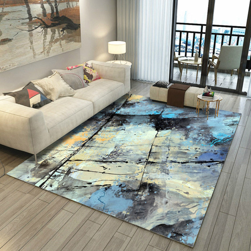 Asian Abstract Painting Rug Multi-Color Polypropylene Carpet Machine Washable Anti-Slip Backing Stain Resistant Rug for Great Room Blue Clearhalo 'Area Rug' 'Rug' 2170453