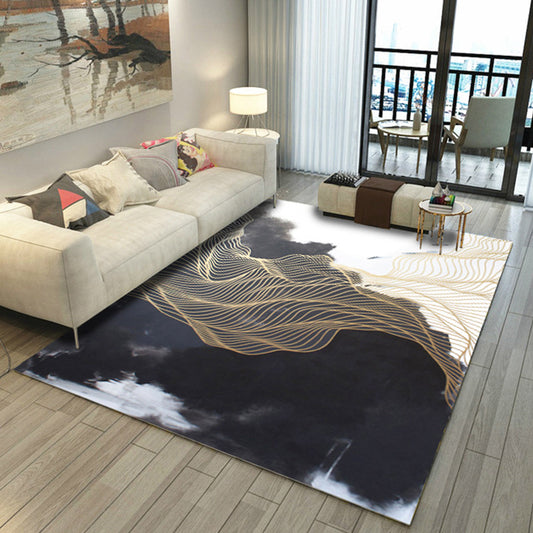 Asian Abstract Painting Rug Multi-Color Polypropylene Carpet Machine Washable Anti-Slip Backing Stain Resistant Rug for Great Room Black Clearhalo 'Area Rug' 'Rug' 2170454