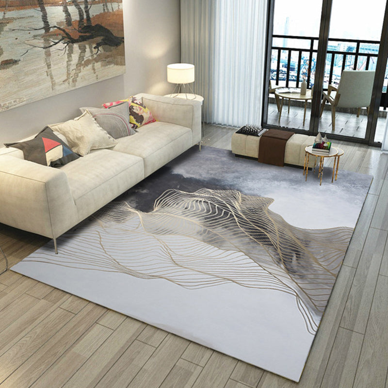 Asian Abstract Painting Rug Multi-Color Polypropylene Carpet Machine Washable Anti-Slip Backing Stain Resistant Rug for Great Room Light Gray Clearhalo 'Area Rug' 'Rug' 2170455