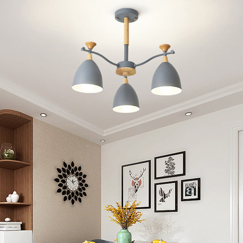 Contemporary Cone Chandelier Pendant Light Metal 3/6/8 Lights Hanging Ceiling Light in Grey/White/Green for Bedroom Clearhalo 'Ceiling Lights' 'Chandeliers' 'Modern Chandeliers' 'Modern' Lighting' 217079