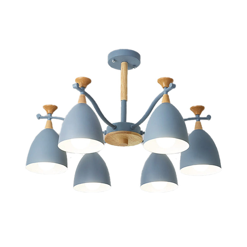 Contemporary Cone Chandelier Pendant Light Metal 3/6/8 Lights Hanging Ceiling Light in Grey/White/Green for Bedroom Clearhalo 'Ceiling Lights' 'Chandeliers' 'Modern Chandeliers' 'Modern' Lighting' 217084