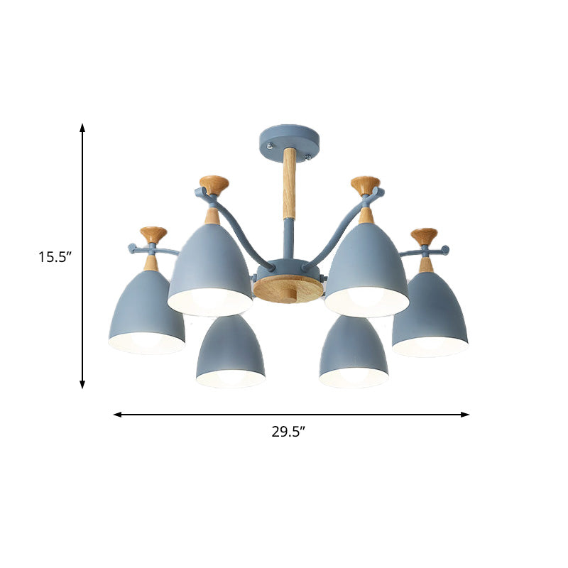 Contemporary Cone Chandelier Pendant Light Metal 3/6/8 Lights Hanging Ceiling Light in Grey/White/Green for Bedroom Clearhalo 'Ceiling Lights' 'Chandeliers' 'Modern Chandeliers' 'Modern' Lighting' 217085