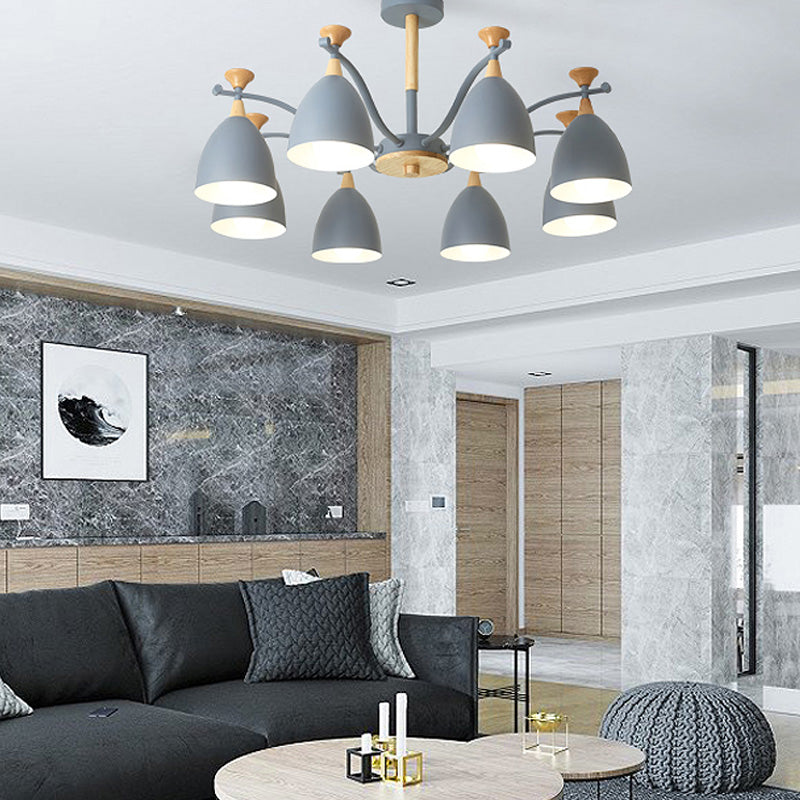 Contemporary Cone Chandelier Pendant Light Metal 3/6/8 Lights Hanging Ceiling Light in Grey/White/Green for Bedroom Clearhalo 'Ceiling Lights' 'Chandeliers' 'Modern Chandeliers' 'Modern' Lighting' 217087