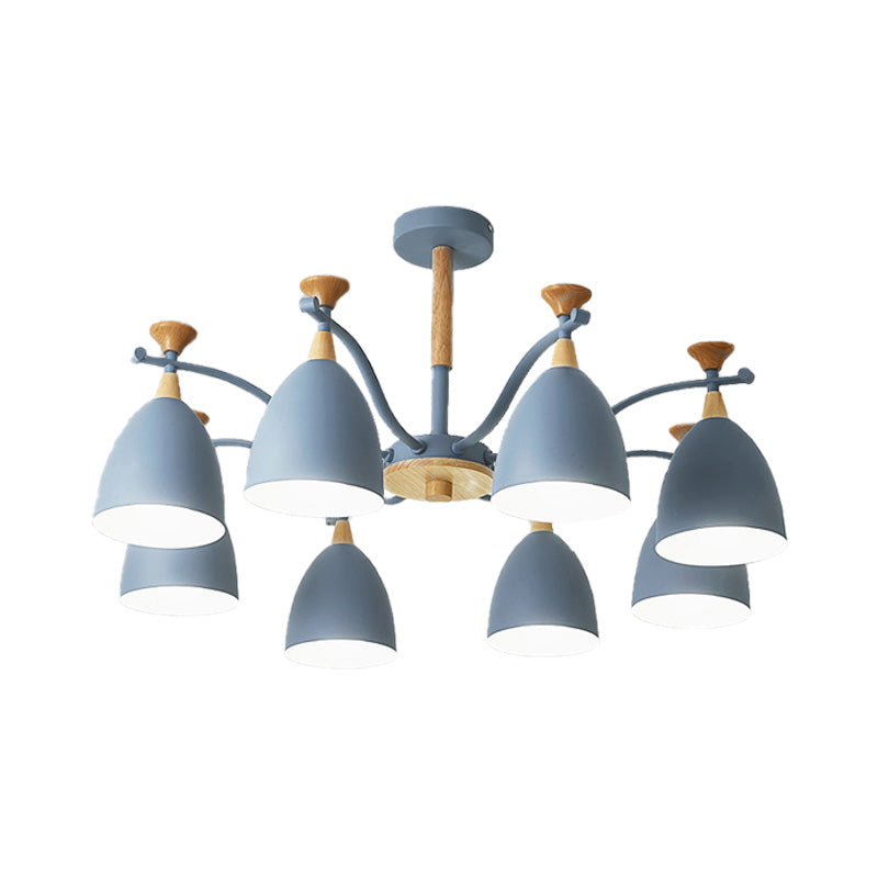 Contemporary Cone Chandelier Pendant Light Metal 3/6/8 Lights Hanging Ceiling Light in Grey/White/Green for Bedroom Clearhalo 'Ceiling Lights' 'Chandeliers' 'Modern Chandeliers' 'Modern' Lighting' 217088