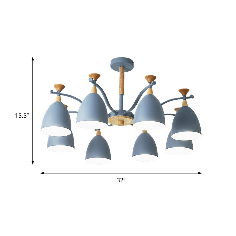 Contemporary Cone Chandelier Pendant Light Metal 3/6/8 Lights Hanging Ceiling Light in Grey/White/Green for Bedroom Clearhalo 'Ceiling Lights' 'Chandeliers' 'Modern Chandeliers' 'Modern' Lighting' 217089