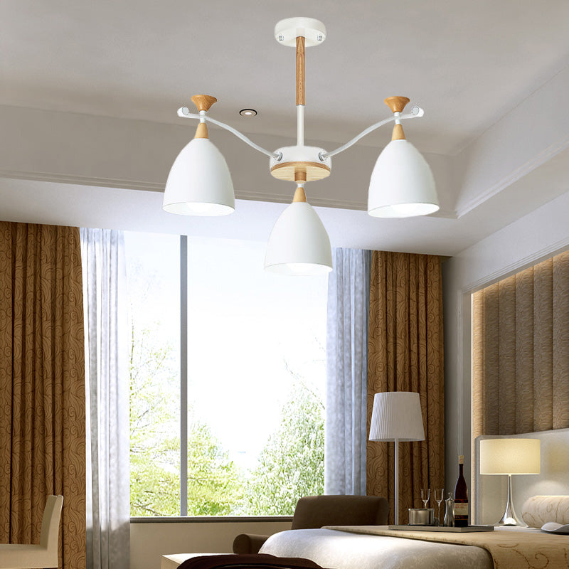 Contemporary Cone Chandelier Pendant Light Metal 3/6/8 Lights Hanging Ceiling Light in Grey/White/Green for Bedroom 3 White Clearhalo 'Ceiling Lights' 'Chandeliers' 'Modern Chandeliers' 'Modern' Lighting' 217091