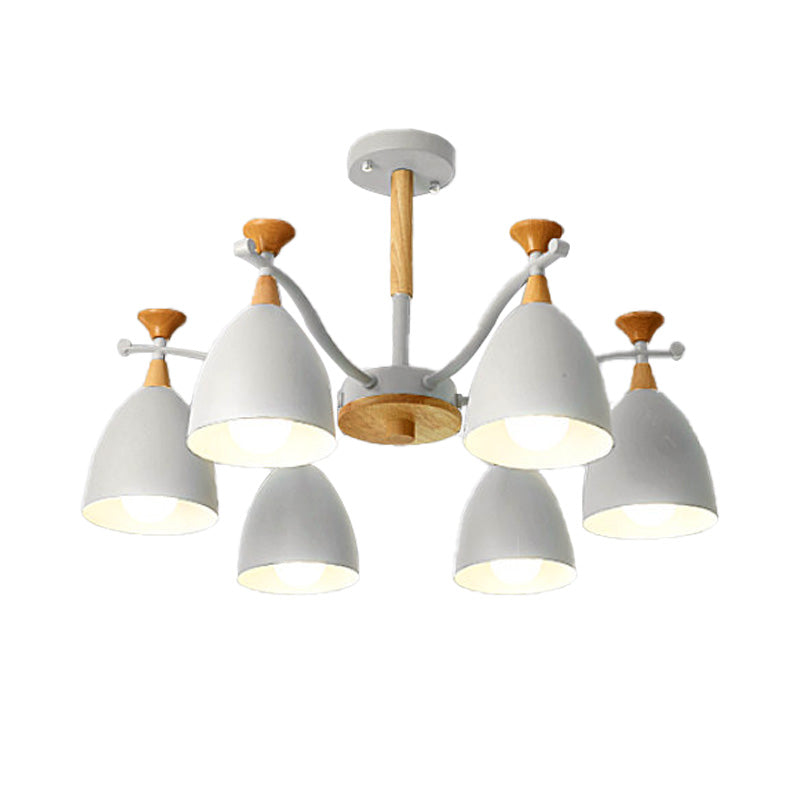 Contemporary Cone Chandelier Pendant Light Metal 3/6/8 Lights Hanging Ceiling Light in Grey/White/Green for Bedroom Clearhalo 'Ceiling Lights' 'Chandeliers' 'Modern Chandeliers' 'Modern' Lighting' 217096