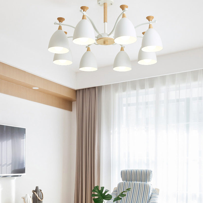 Contemporary Cone Chandelier Pendant Light Metal 3/6/8 Lights Hanging Ceiling Light in Grey/White/Green for Bedroom Clearhalo 'Ceiling Lights' 'Chandeliers' 'Modern Chandeliers' 'Modern' Lighting' 217098