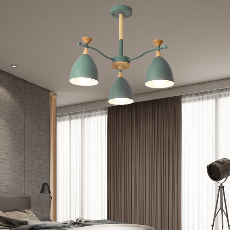 Contemporary Cone Chandelier Pendant Light Metal 3/6/8 Lights Hanging Ceiling Light in Grey/White/Green for Bedroom 3 Green Clearhalo 'Ceiling Lights' 'Chandeliers' 'Modern Chandeliers' 'Modern' Lighting' 217100