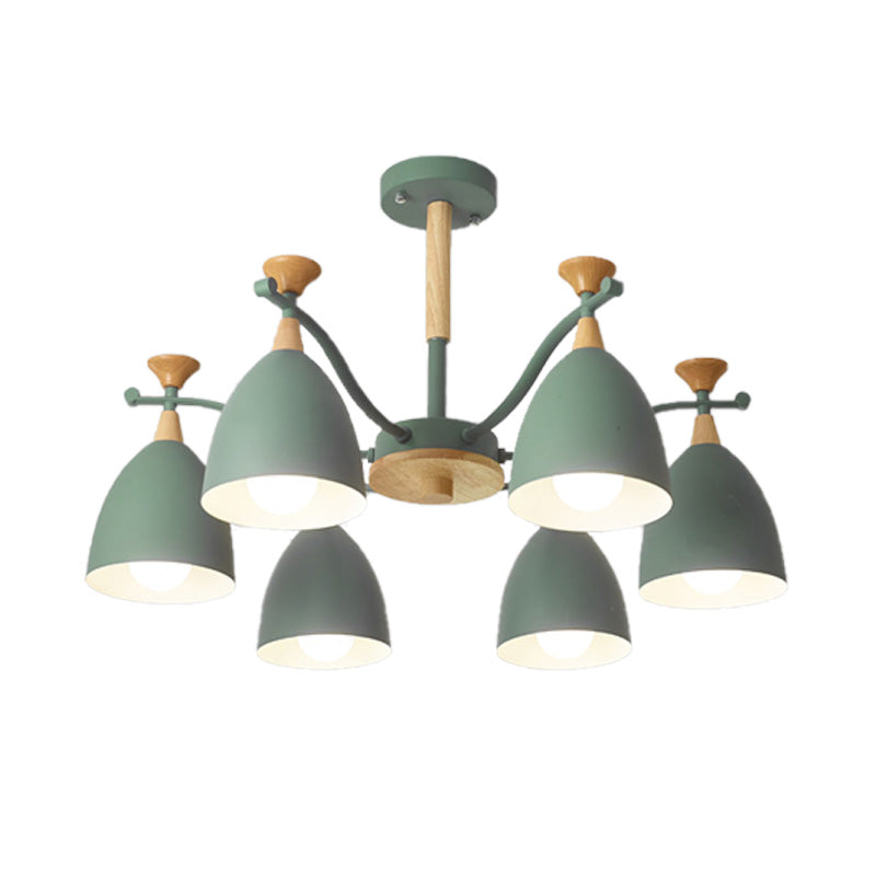 Contemporary Cone Chandelier Pendant Light Metal 3/6/8 Lights Hanging Ceiling Light in Grey/White/Green for Bedroom Clearhalo 'Ceiling Lights' 'Chandeliers' 'Modern Chandeliers' 'Modern' Lighting' 217105