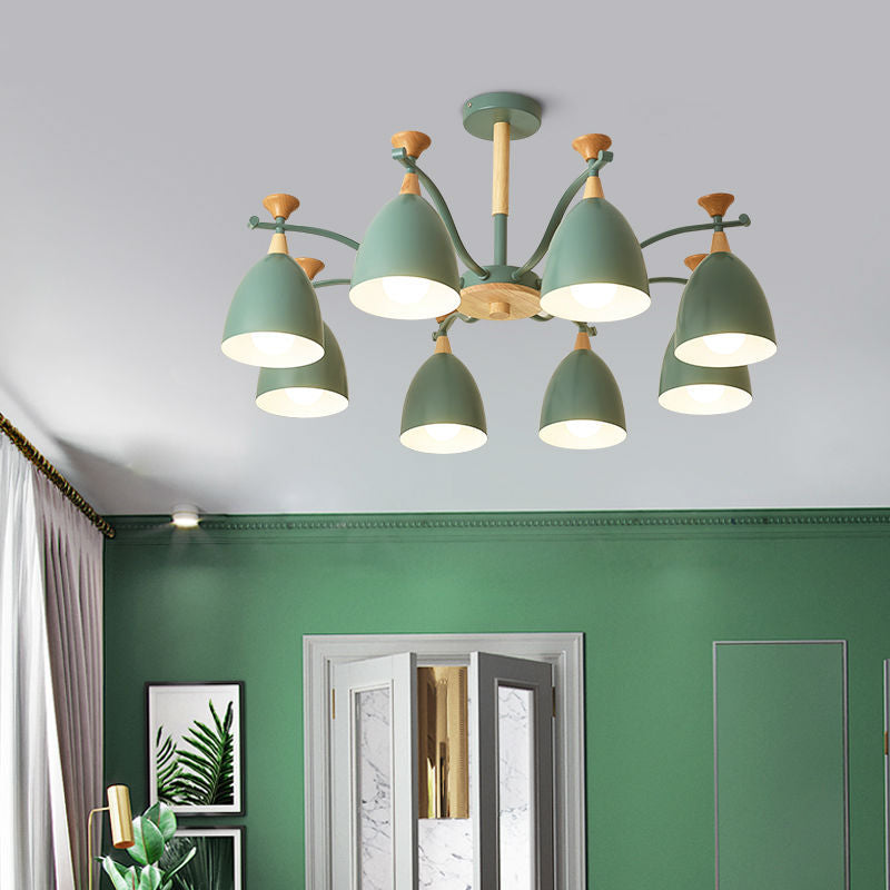 Contemporary Cone Chandelier Pendant Light Metal 3/6/8 Lights Hanging Ceiling Light in Grey/White/Green for Bedroom 8 Green Clearhalo 'Ceiling Lights' 'Chandeliers' 'Modern Chandeliers' 'Modern' Lighting' 217106