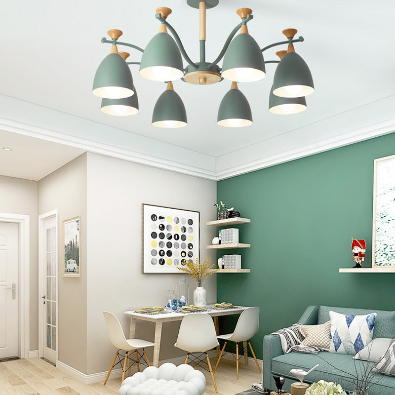 Contemporary Cone Chandelier Pendant Light Metal 3/6/8 Lights Hanging Ceiling Light in Grey/White/Green for Bedroom Clearhalo 'Ceiling Lights' 'Chandeliers' 'Modern Chandeliers' 'Modern' Lighting' 217107