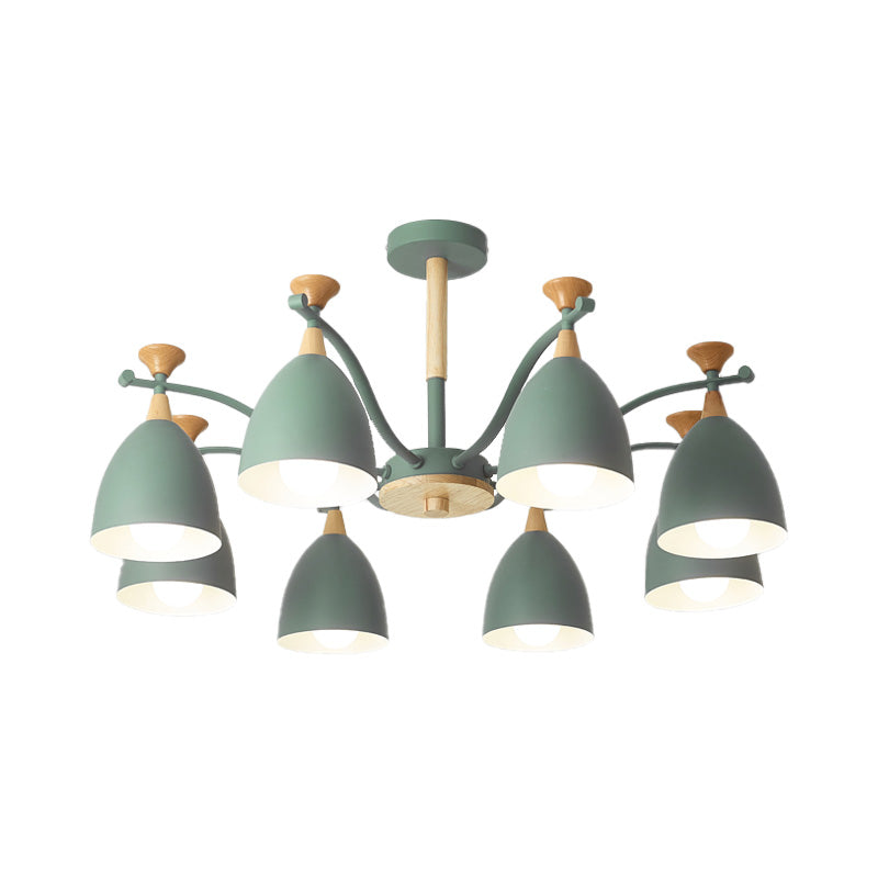 Contemporary Cone Chandelier Pendant Light Metal 3/6/8 Lights Hanging Ceiling Light in Grey/White/Green for Bedroom Clearhalo 'Ceiling Lights' 'Chandeliers' 'Modern Chandeliers' 'Modern' Lighting' 217108