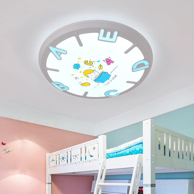 Kids Round Shade Flush Ceiling Light Plastic LED Bedroom Flush Pendant Ceiling Light with Letter Pattern in Blue/Pink Clearhalo 'Ceiling Lights' 'Close To Ceiling Lights' 'Close to ceiling' 'Flush mount' Lighting' 217113