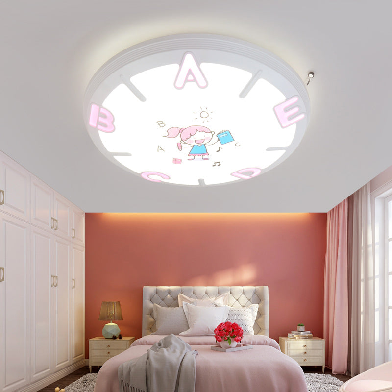 Kids Round Shade Flush Ceiling Light Plastic LED Bedroom Flush Pendant Ceiling Light with Letter Pattern in Blue/Pink Clearhalo 'Ceiling Lights' 'Close To Ceiling Lights' 'Close to ceiling' 'Flush mount' Lighting' 217116