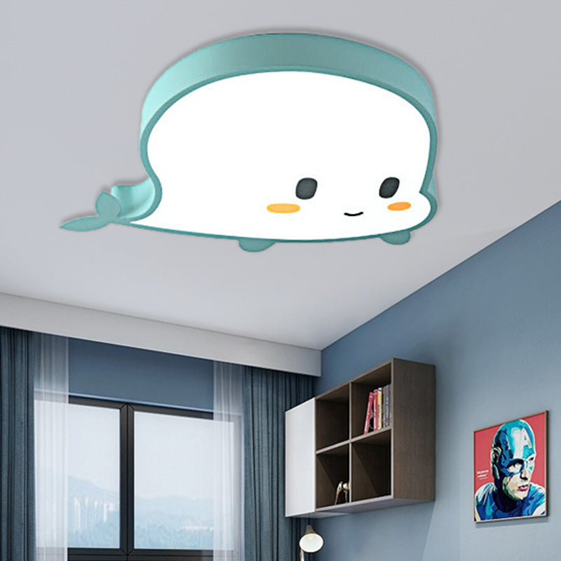 Whale Child Bedroom Flush Pendant Light Acrylic and Metal LED Cartoon Style Flush Mount Lamp in Blue/Pink Clearhalo 'Ceiling Lights' 'Close To Ceiling Lights' 'Close to ceiling' 'Flush mount' Lighting' 217139