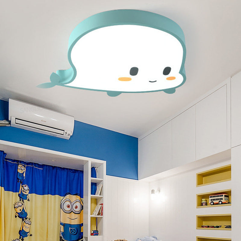 Whale Child Bedroom Flush Pendant Light Acrylic and Metal LED Cartoon Style Flush Mount Lamp in Blue/Pink Clearhalo 'Ceiling Lights' 'Close To Ceiling Lights' 'Close to ceiling' 'Flush mount' Lighting' 217140