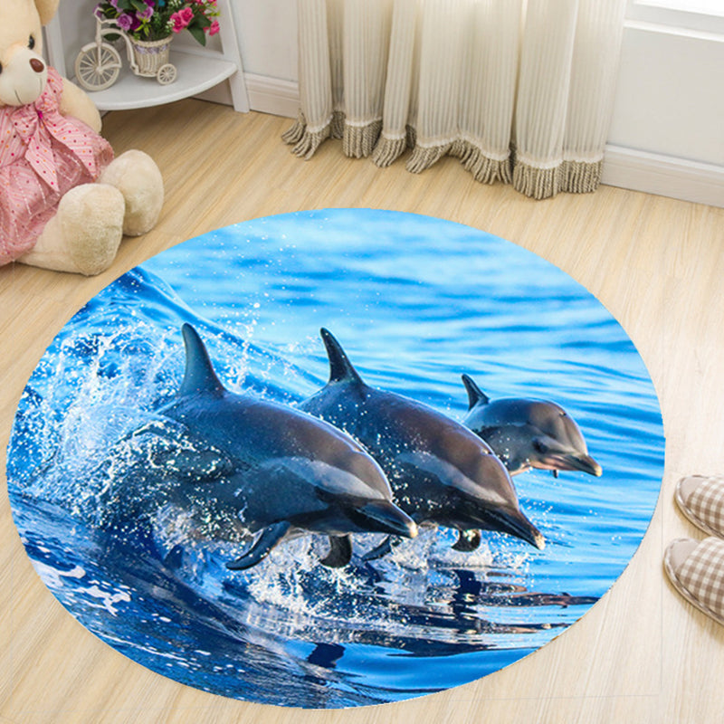 Vivid 3D Print Area Rug Multicolor Contemporary Rug Synthetics Pet Friendly Non-Slip Washable Rug for Bedroom Lake Blue Clearhalo 'Area Rug' 'Rug' 2171413