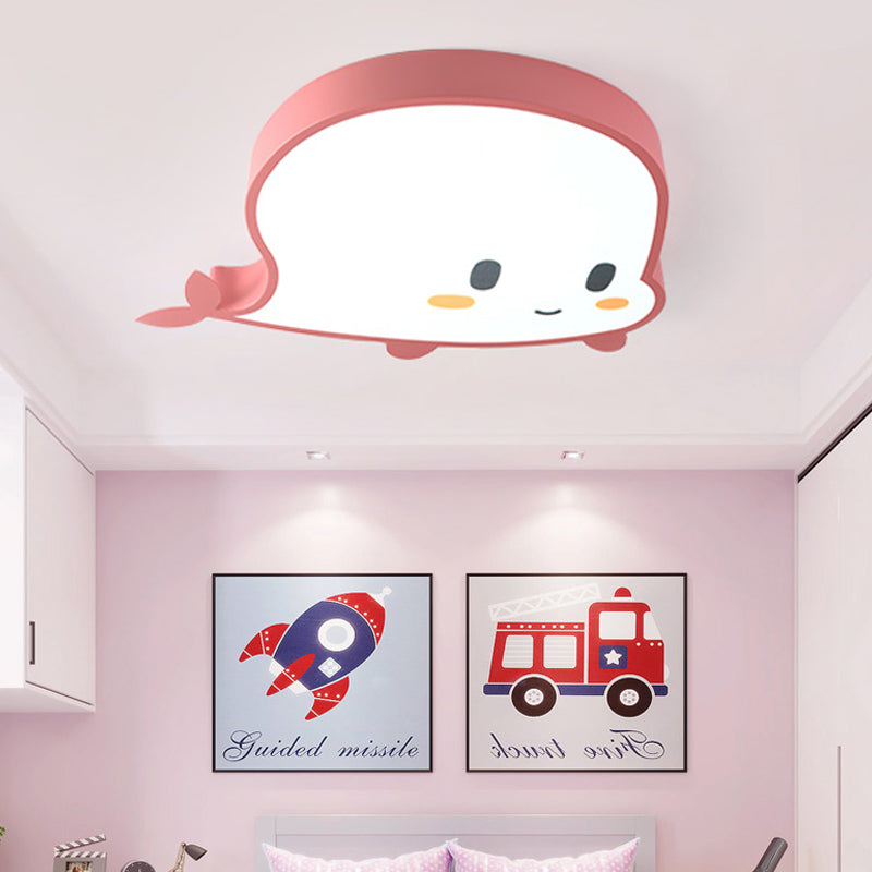 Whale Child Bedroom Flush Pendant Light Acrylic and Metal LED Cartoon Style Flush Mount Lamp in Blue/Pink Clearhalo 'Ceiling Lights' 'Close To Ceiling Lights' 'Close to ceiling' 'Flush mount' Lighting' 217147