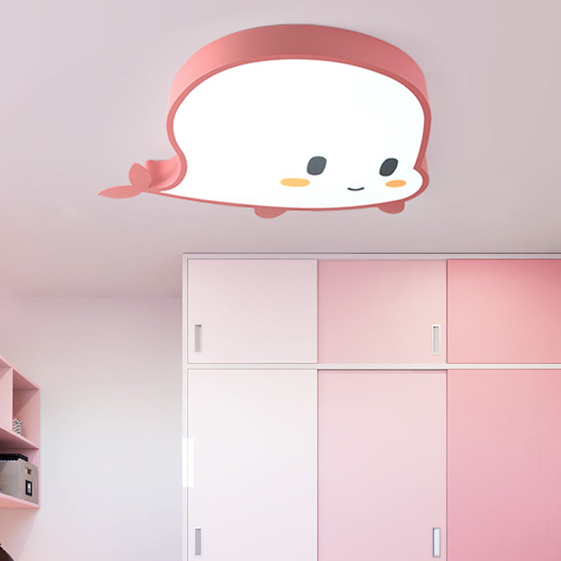 Whale Child Bedroom Flush Pendant Light Acrylic and Metal LED Cartoon Style Flush Mount Lamp in Blue/Pink Clearhalo 'Ceiling Lights' 'Close To Ceiling Lights' 'Close to ceiling' 'Flush mount' Lighting' 217149