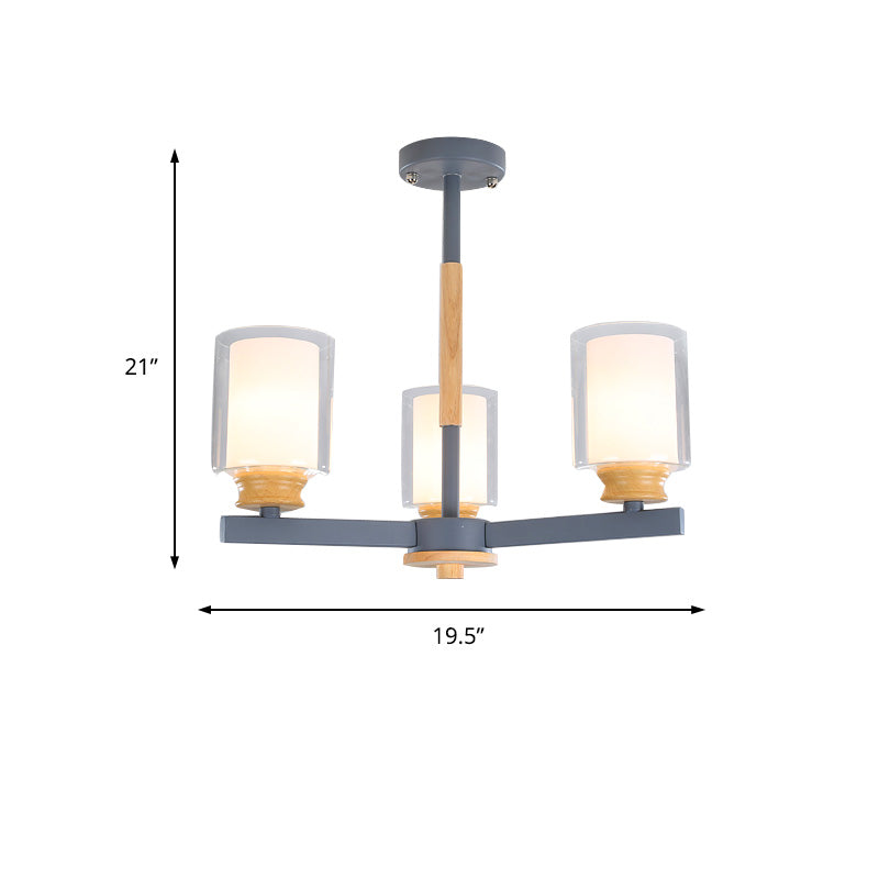 Cylinder Pendant Chandelier Nordic Opal Glass 3/5/6 Lights Grey/White Hanging Pendant Lamp for Living Room Clearhalo 'Ceiling Lights' 'Chandeliers' 'Glass shade' 'Glass' 'Modern Chandeliers' 'Modern' Lighting' 217154