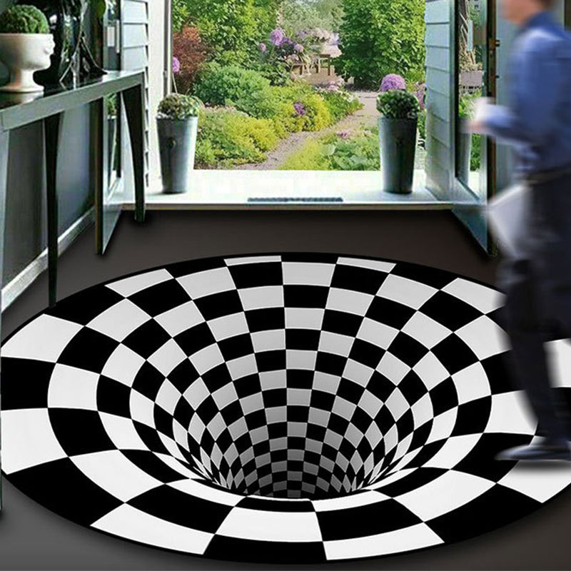 Black-White Creative Rug Polyester Optical Illusions Vortex Carpet Pet Friendly Washable Anti-Slip Rug for Hallway Black-White Design 1 Clearhalo 'Area Rug' 'Rug' 2171616