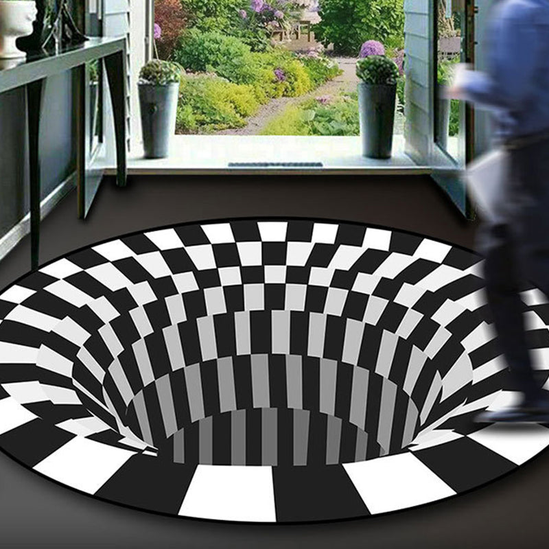 Black-White Creative Rug Polyester Optical Illusions Vortex Carpet Pet Friendly Washable Anti-Slip Rug for Hallway Black-White Design 4 Clearhalo 'Area Rug' 'Rug' 2171618