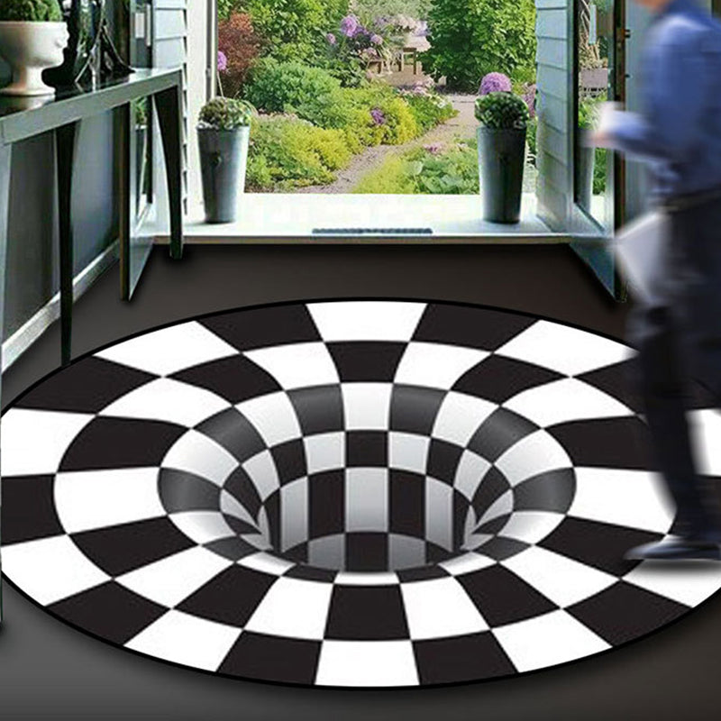 Black-White Creative Rug Polyester Optical Illusions Vortex Carpet Pet Friendly Washable Anti-Slip Rug for Hallway Black-White Design 5 Clearhalo 'Area Rug' 'Rug' 2171619